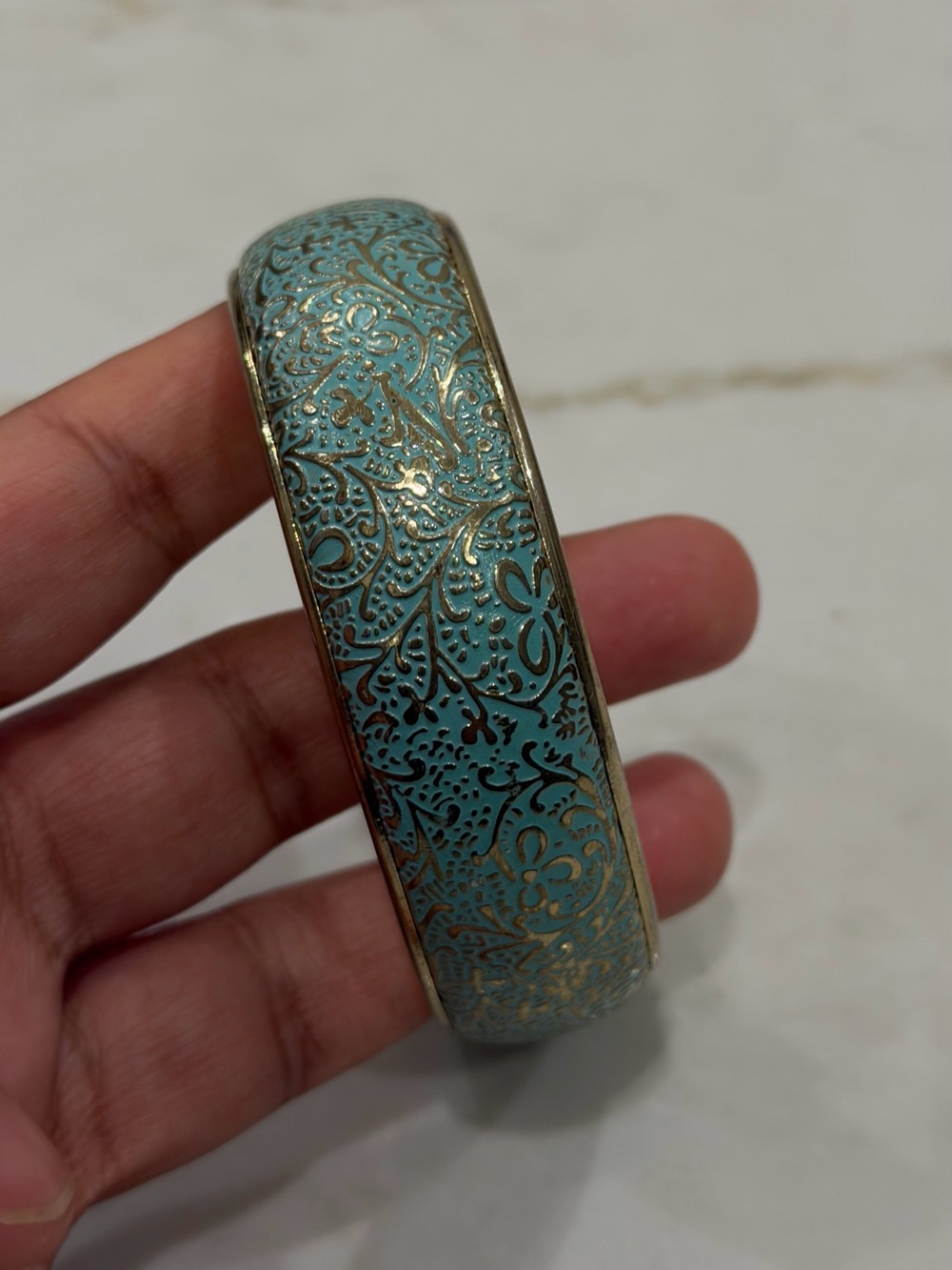 Y2K Turquoise Enamel Bangle | Vintage Desi Statement Bracelet | Size 2.4